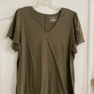 Olive Green Cotton V Neck with Eyelet Sleeves